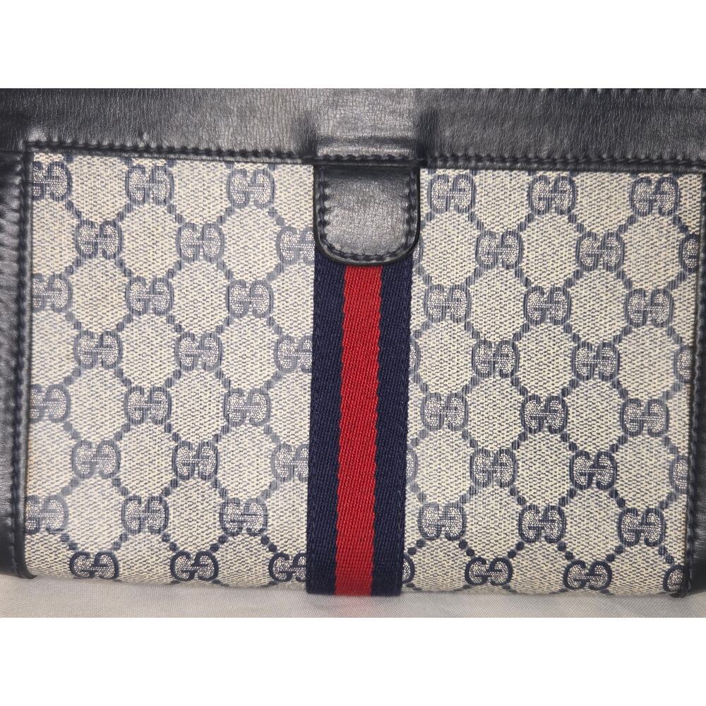 Gucci GG Supreme Web Clutch Pouch Bag Blue Navy Made in Italy Web Stripe Vintage - Picture 3 of 12